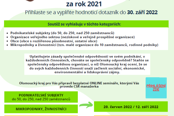 Cena hejtmana Olomouckého kraje za společenskou odpovědnost - seminář pro zájemce o účast v soutěži