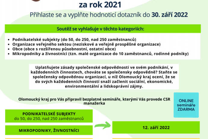 Cena hejtmana Olomouckého kraje za společenskou odpovědnost - semináře pro zájemce o účast v soutěži