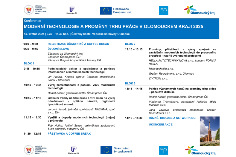 Harmonogram Moderní technologie a proměny trhu práce 15.5.25