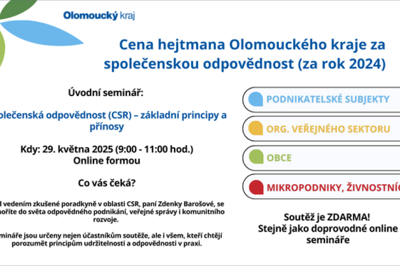 Pozvánka na online semináře - cena hejtmana za společenskou odpovědnost